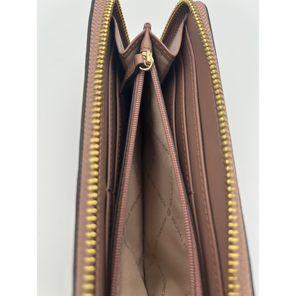 Michael Kors Jet Set Travel Zip Around Continental Pebbled Leather Wallet Tan‎ - Picture 6 of 10